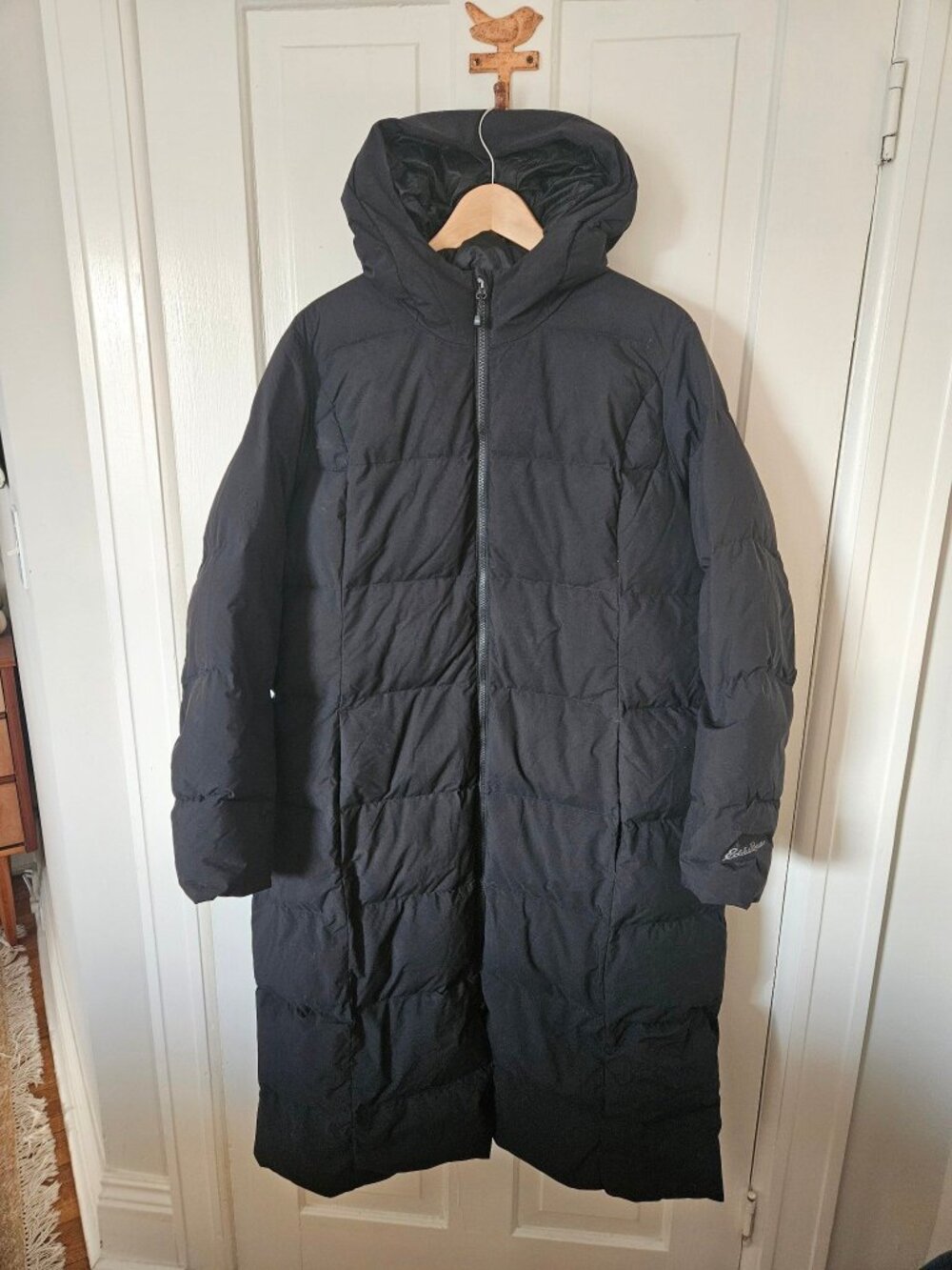 Eddie Bauer Long Down Parka Women's XXL Black Hooded Puffer Coat 75% Down
